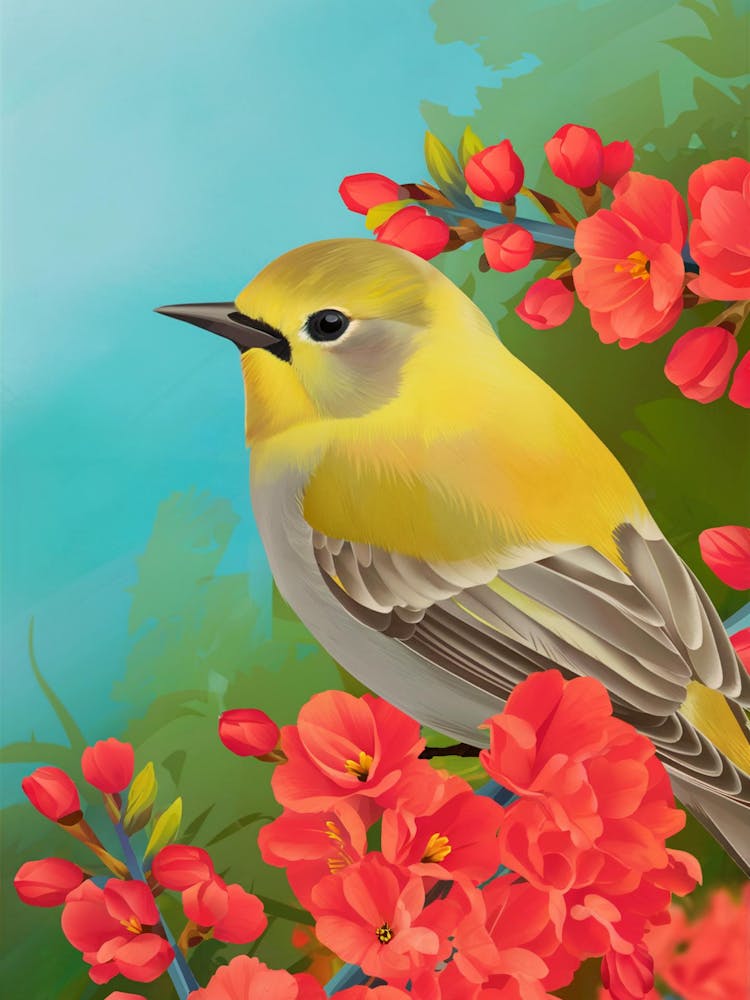 Bird Perched On Flower