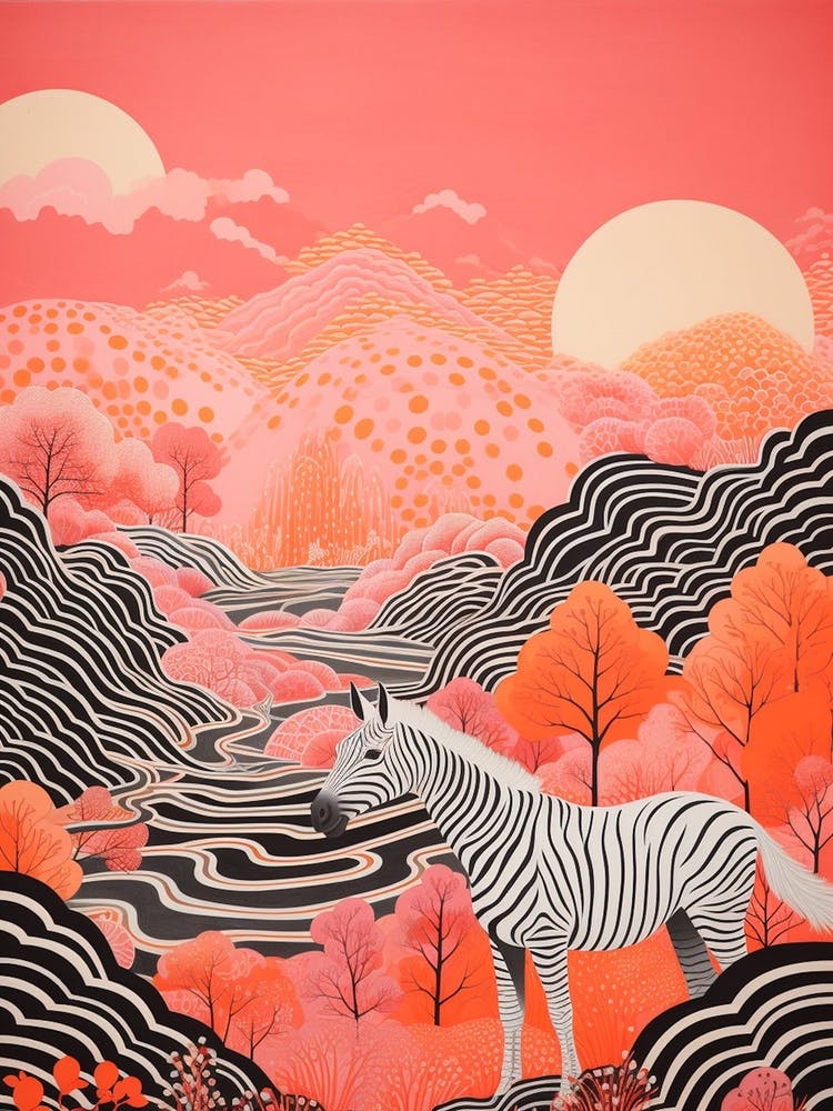 Pink Zebra Illustration With The Hills 2