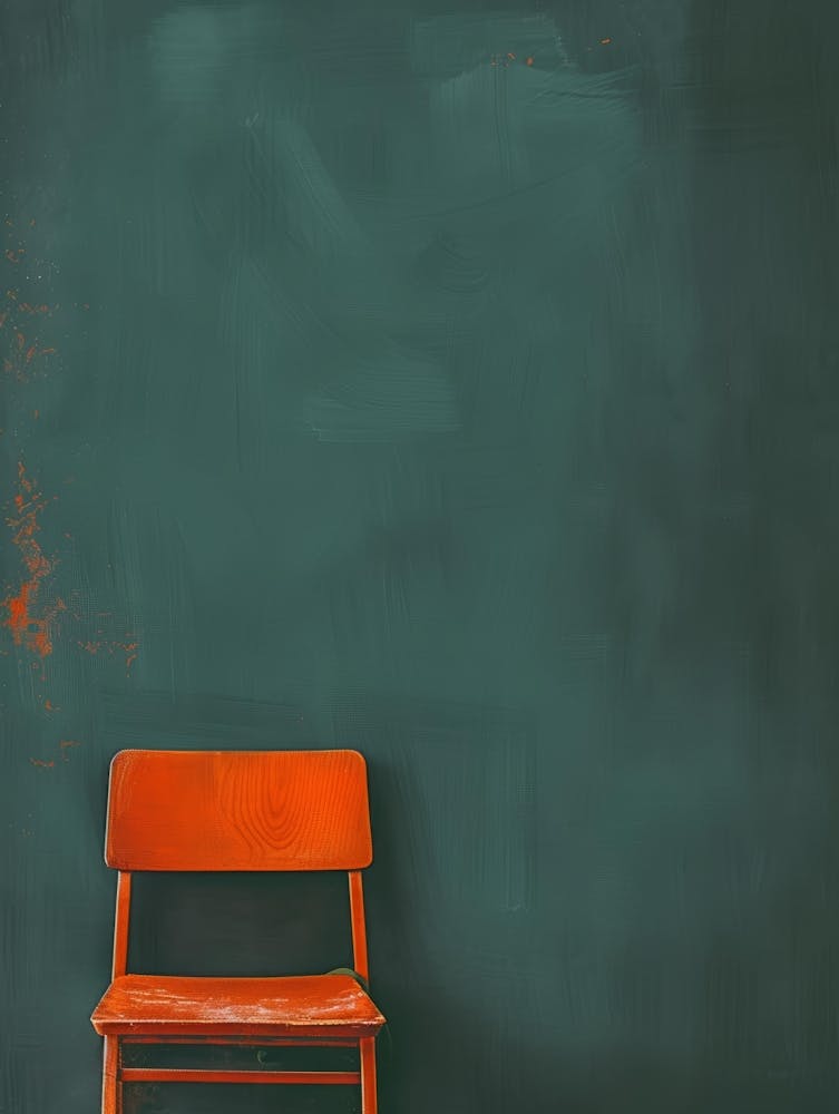 Orange Chair Against A Green Wall