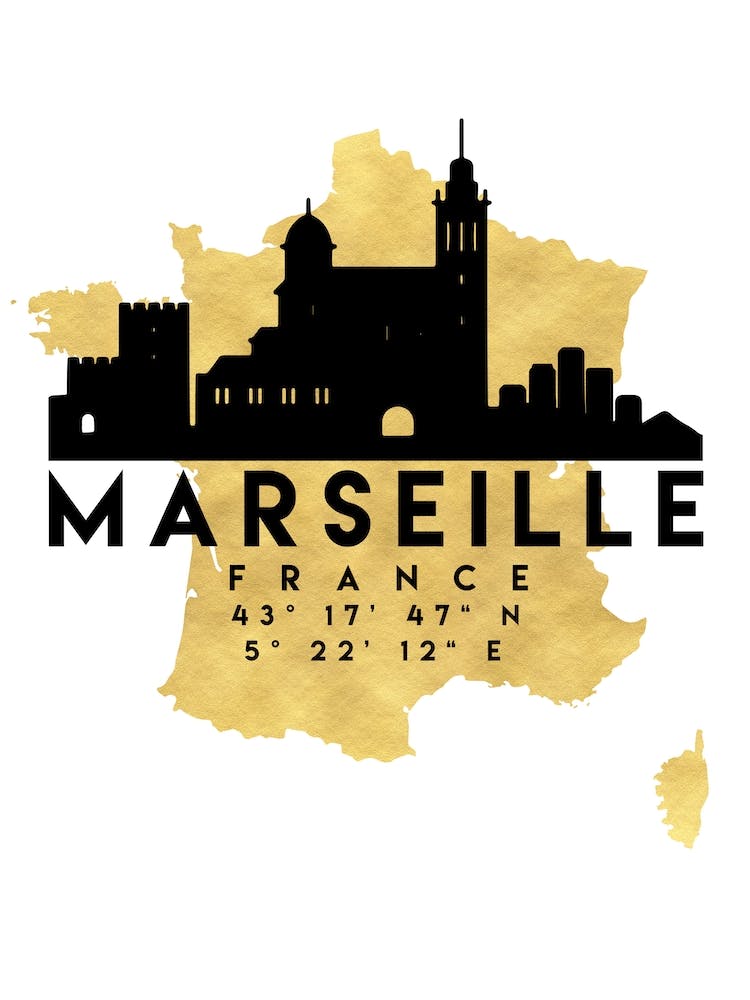 Marseille Frankreich Silhouette Stadt-Skyline-Karte