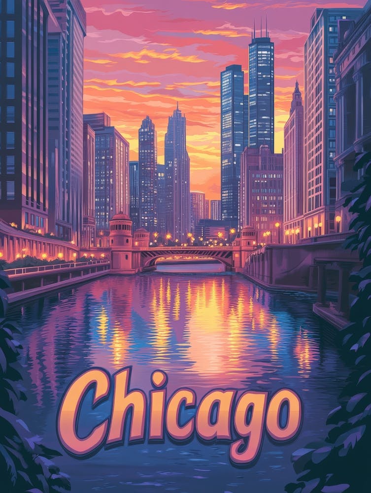 Aihrgdesign Ein Mid-Century Modern Reiseposter für Chicago 5