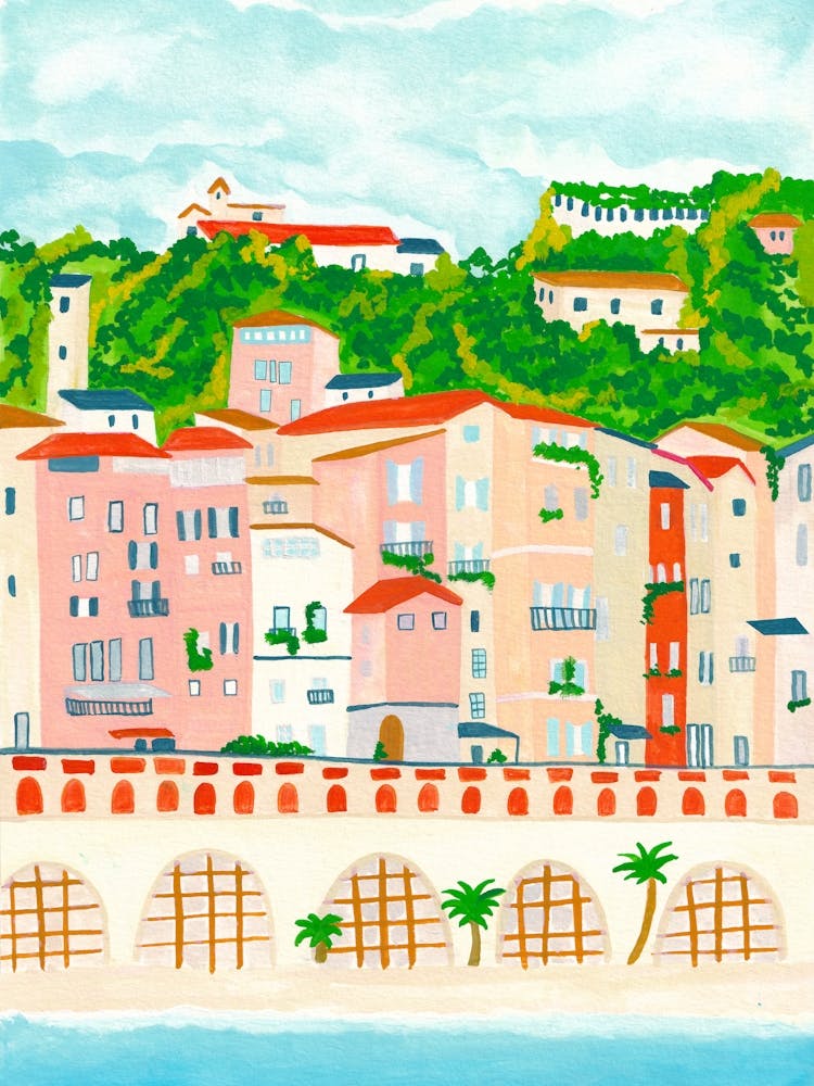 Menton, Belle Provence, France, French Riviera Beach View, Travel Art print