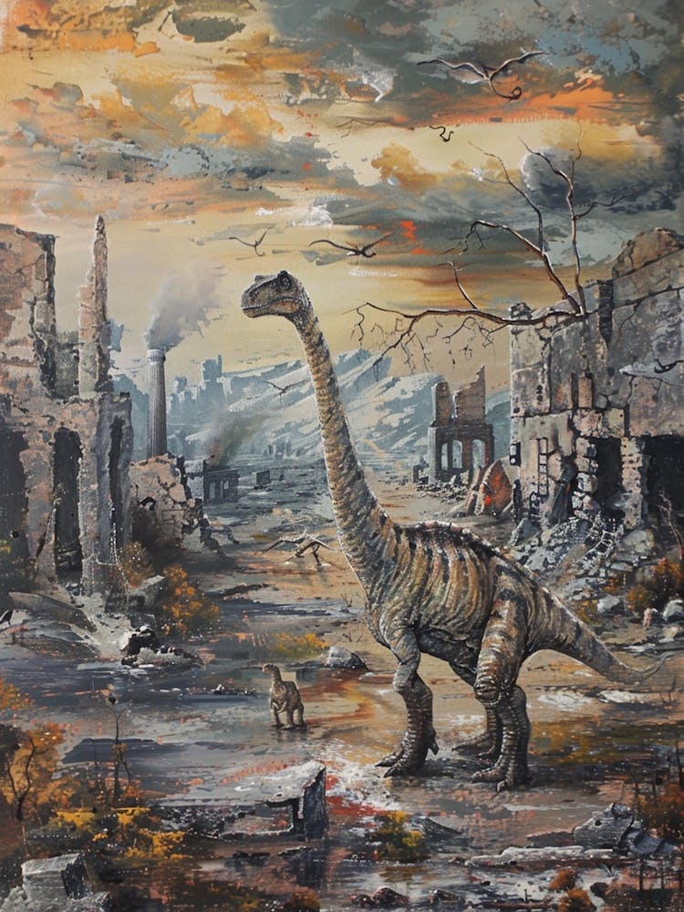 Dinosaur In A Deserted Landscape Painting 2