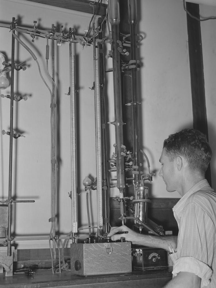 Oil Refinery Chemist Conducting Analysis, Seminole, Oklahoma By Russell Lee