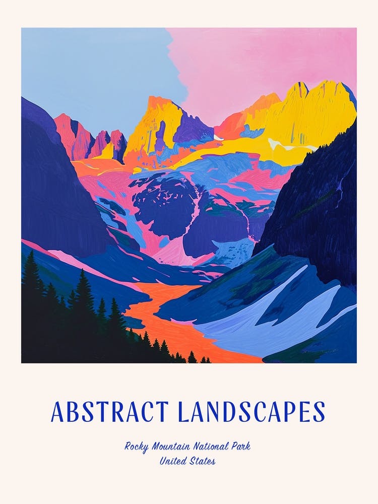 Rocky Mountain National Park Usa 1 - Abstrait Coloré - Affiche Bleue