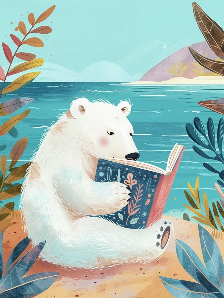 Polar Bear Reading Storybook Illustration 4