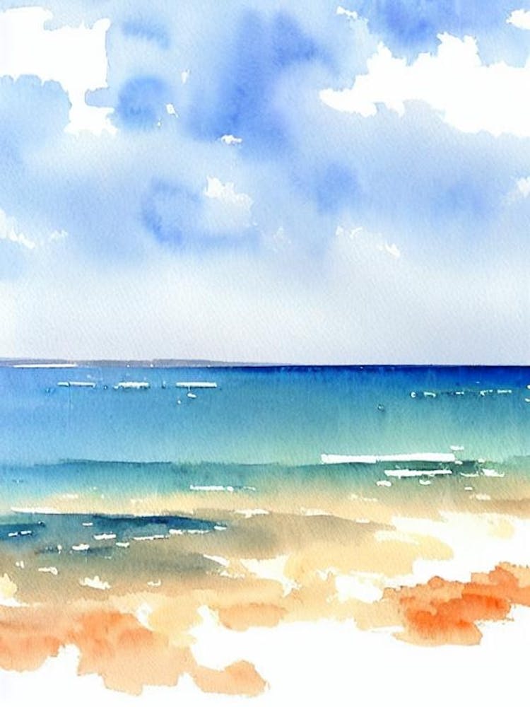 Plage De La Grande Motte 2, Languedoc Roussillon, France Watercolour