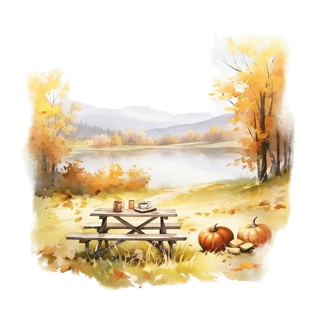 Watercolor Autumn Picnic Table 3