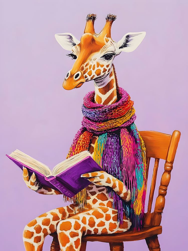 Girafe Lisant Un Livre