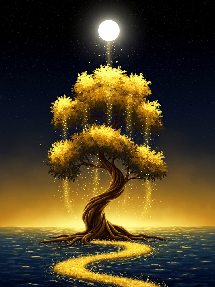 A fantastical digital painting with dramatic lighting effects and smooth color gradients