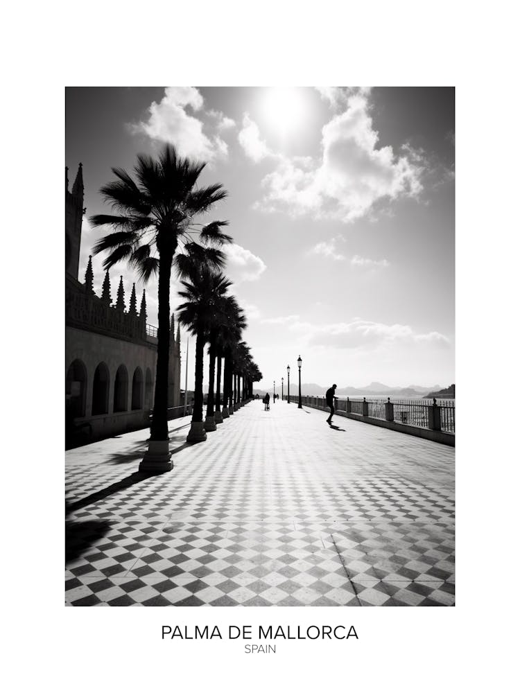 Poster Of Palma De Mallorca, Spain, Black And White Analogue Photography 2
