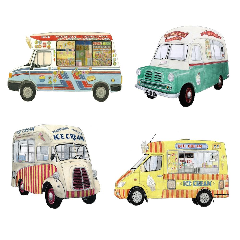 4 Ice Cream Vans Colourful Square