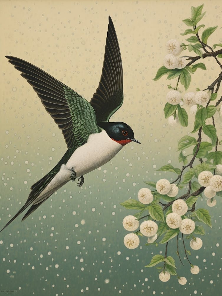 Peinture d'oiseau inspirée de Ohara Koson Barn Swallow 2
