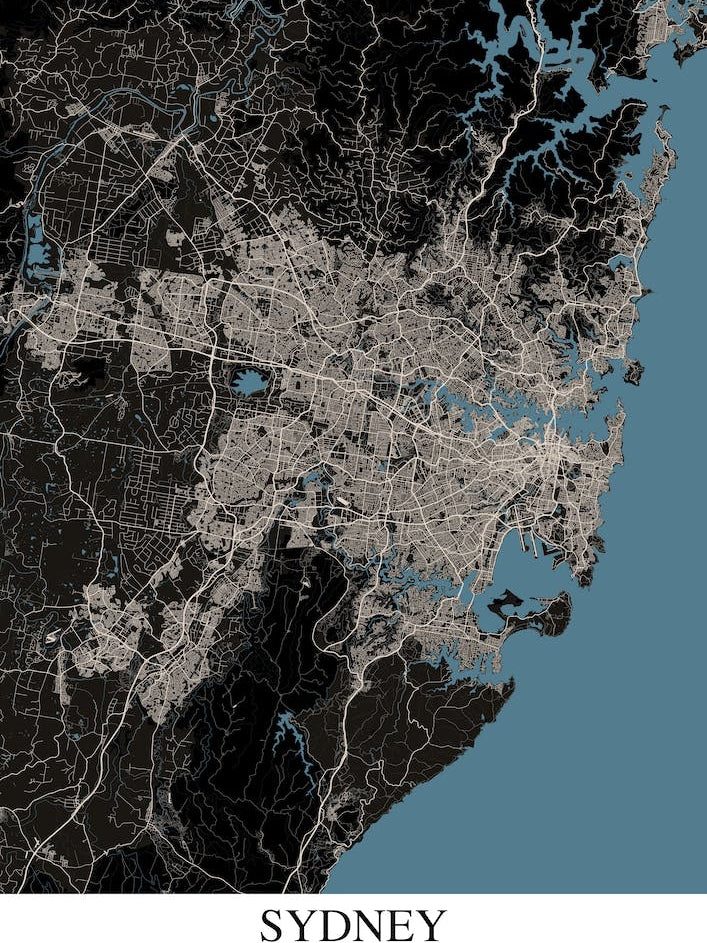 Sydney Black Blue Map