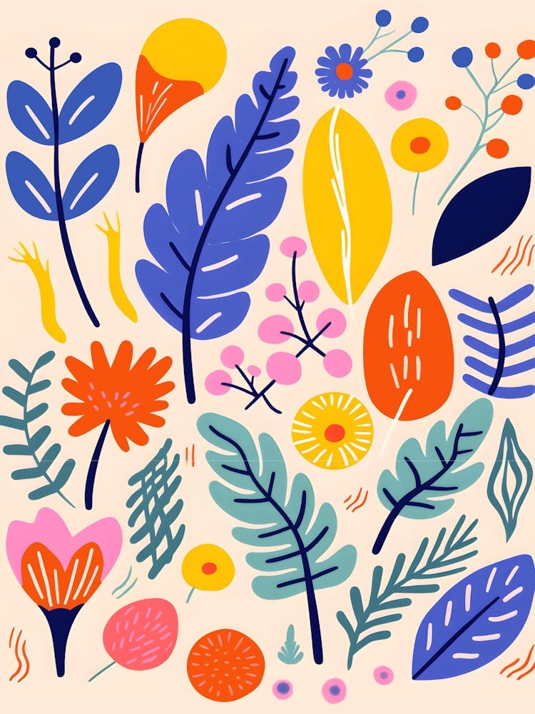 Boho Matisse Style Abstract Floral Pattern