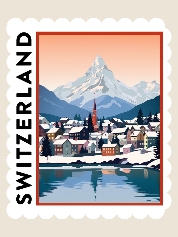 Retro Winter Stamp Poster Lucerne Switzerland 1