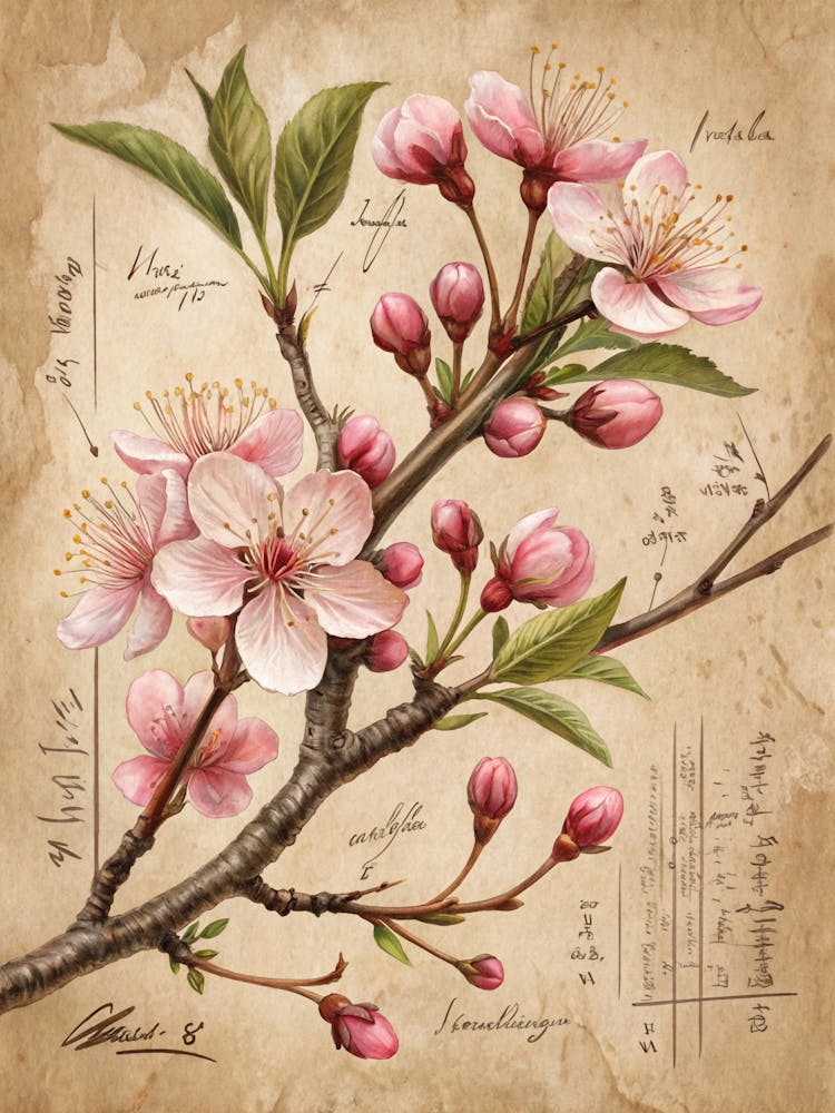 Oil Painting Style Elegant Drawing Of A Cherry Blom