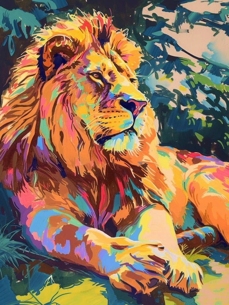 Asiatic Lion Resting In The Sun Fauvist Painting 2