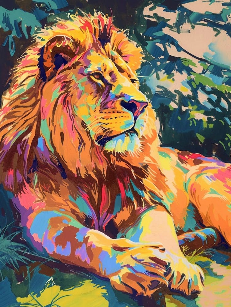 Asiatic Lion Resting In The Sun Fauvist Painting 2