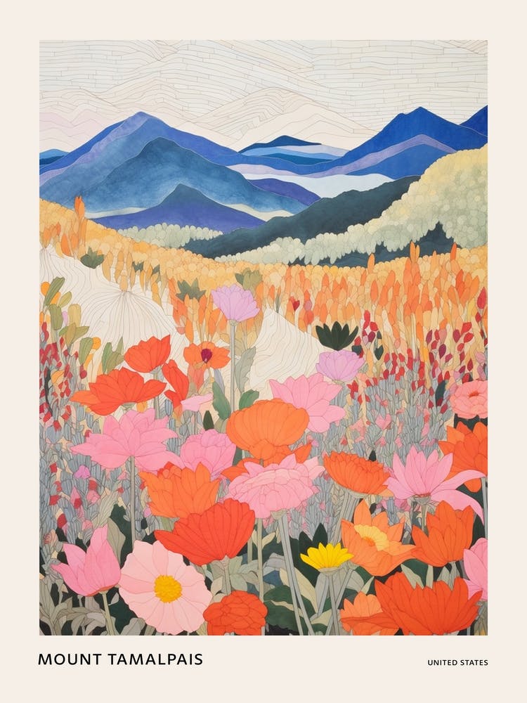 Mount Tamalpais United States 1 Colourful Mountain Illustration Poster