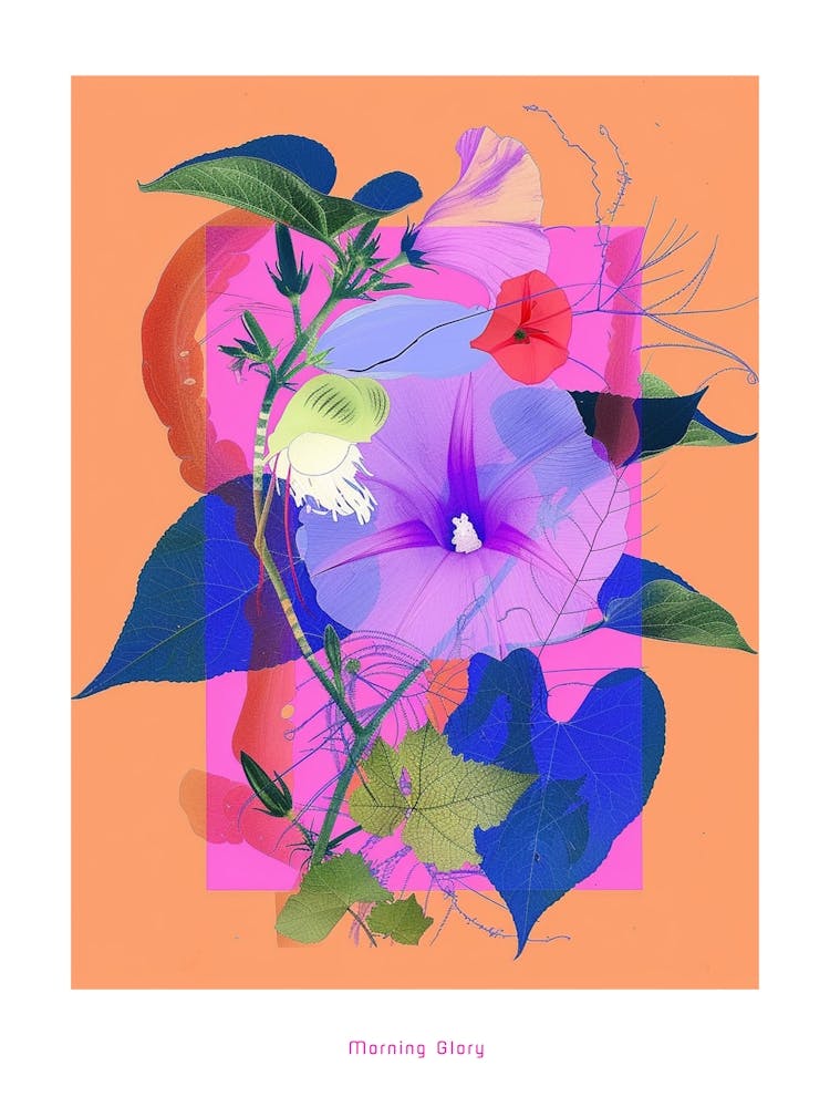Morning Glory 4 Neon Flower Collage Poster