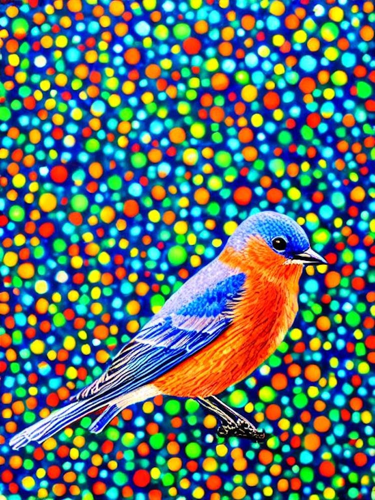 Eastern Bluebird Yayoi Kusama Style Illustration Bird