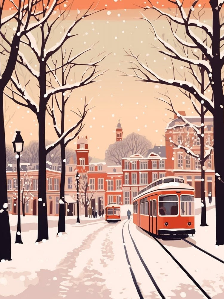 Vintage Winter Travel Illustration Newcastle United Kingdom 2