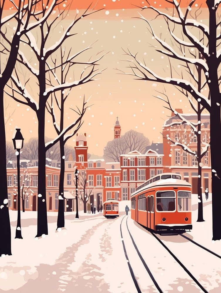Vintage Winter Travel Illustration Newcastle United Kingdom 2