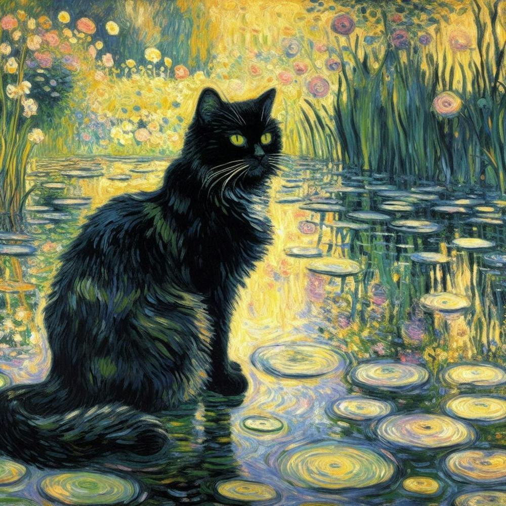 Cat In Lily Pond