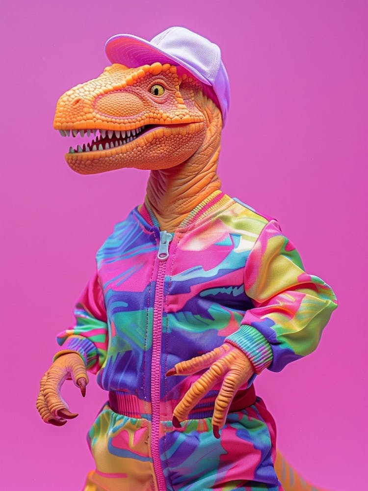 Pastel Toy Dinosaur In 80s Clothes 3