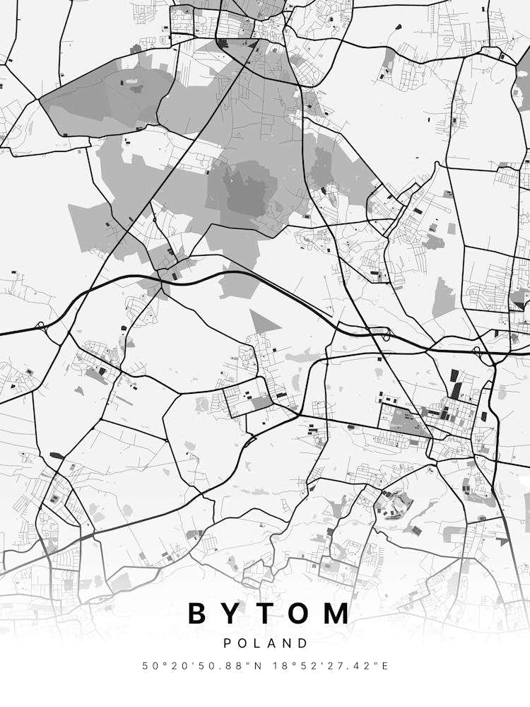 Bytom Poland White Map