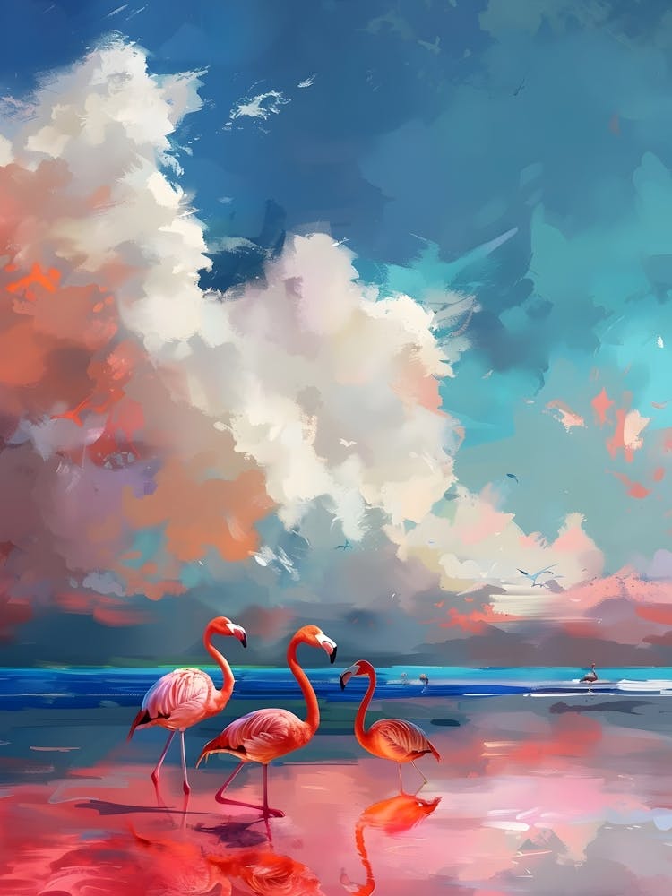 Flamingos On The Beach