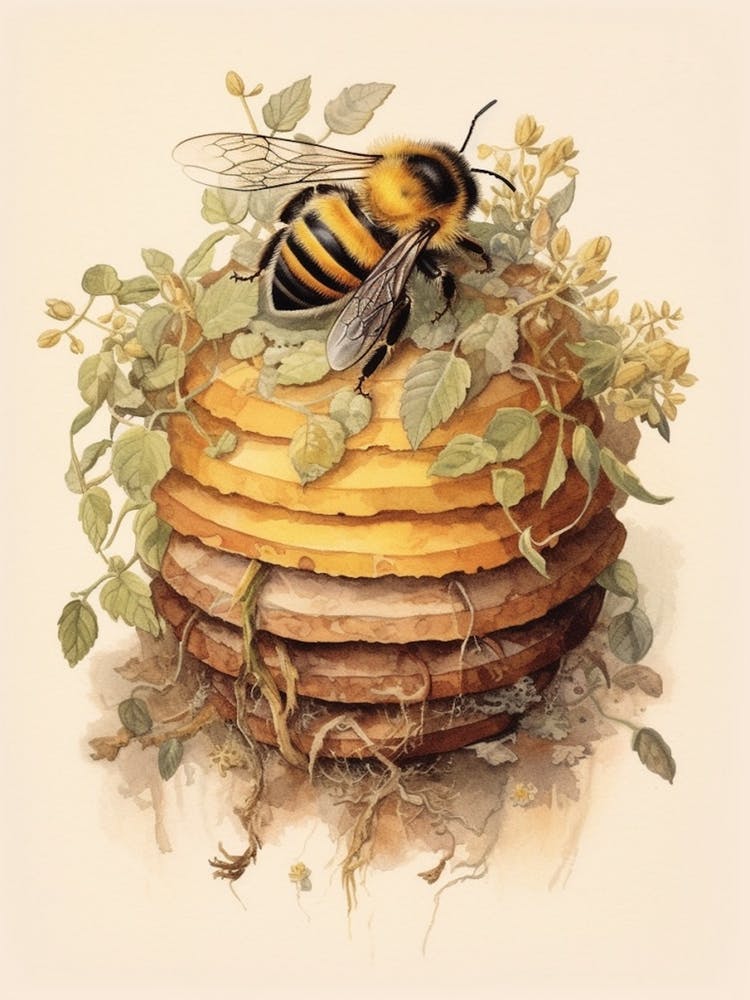 Westliche Hummel Bienenstock Aquarell Illustration 2