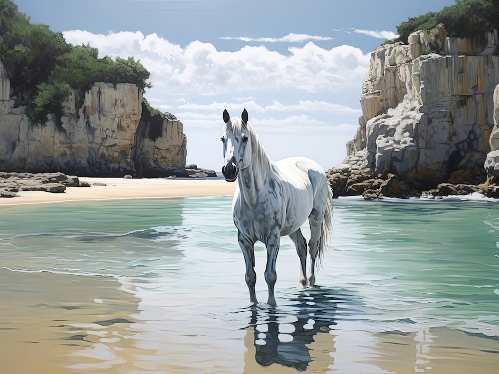 A Horse Oil Painting In Praia Da Marinha, Portugal, Landscape 4