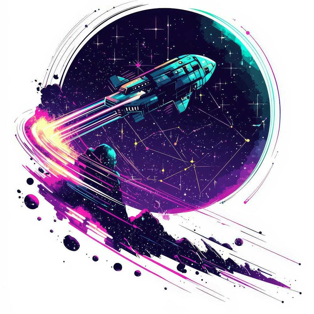 Spaceship In Space.Generated AI. Wall