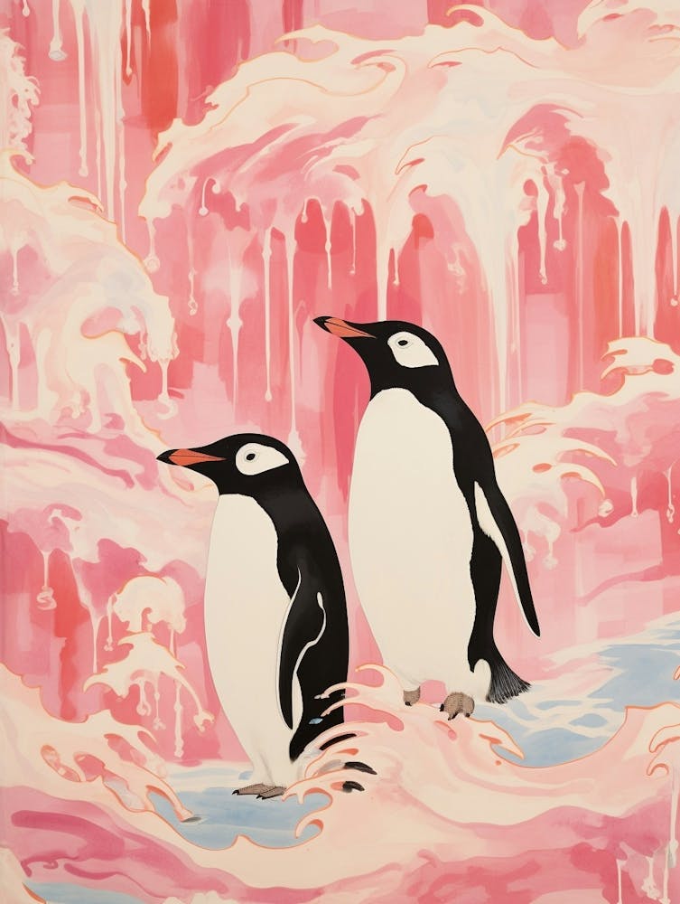 Vintage Japanese Inspired Bird Print Penguin 3