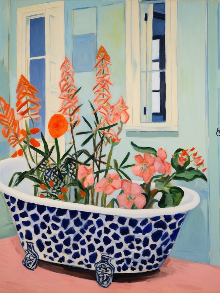 A Bathtube Full Of Peacock Flower In A Bathroom 4