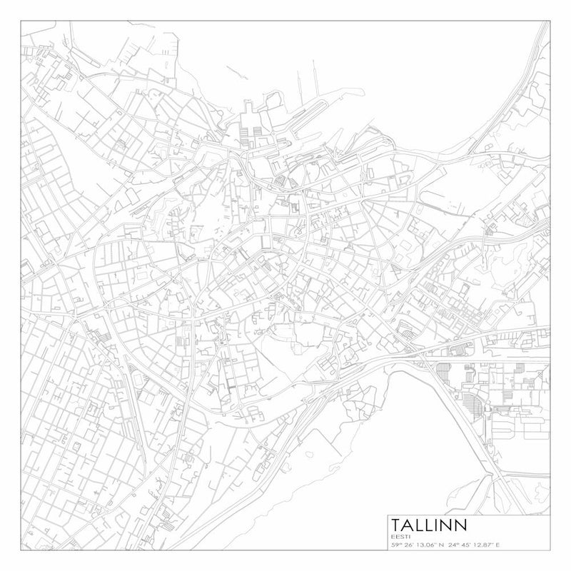 Tallinn, Eesti, City Map Black On White Blueprint Design