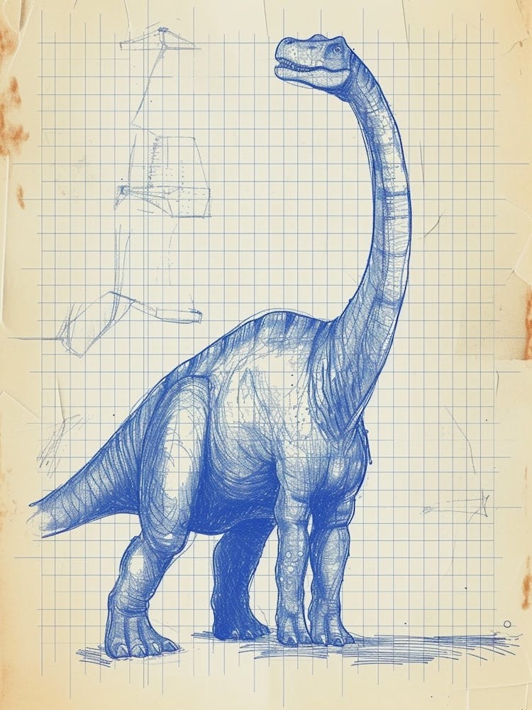 Brontosaurus Dinosaur Blue Print Sketch 2