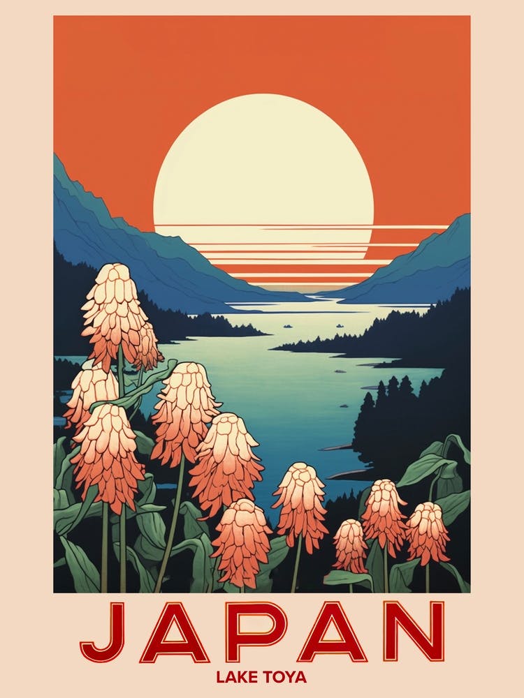 Lake Toya, Visit Japan Vintage Travel Art 1