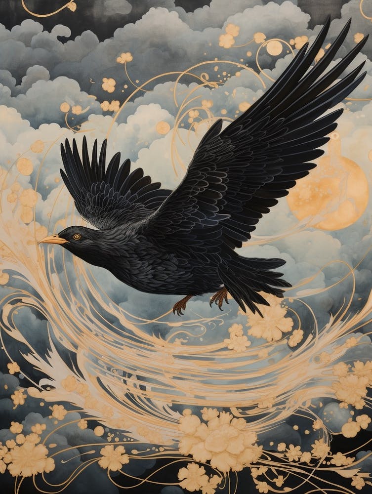Blackbird 1 Gold Detail Painting