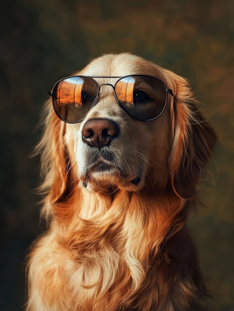 Golden Retriever In Sunglasses. Generated AI.