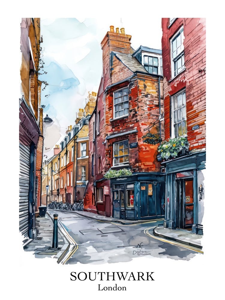Southwark London Borough   Street Watercolour 2 Poster