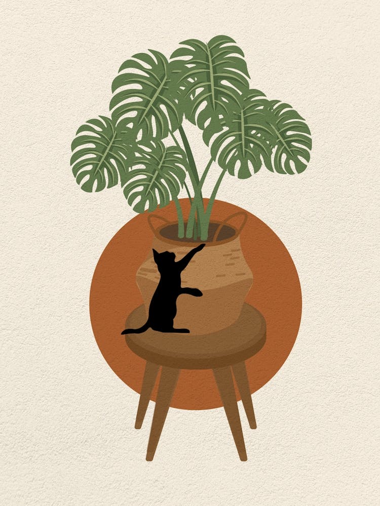 Minimal art Cat playing In A Pot