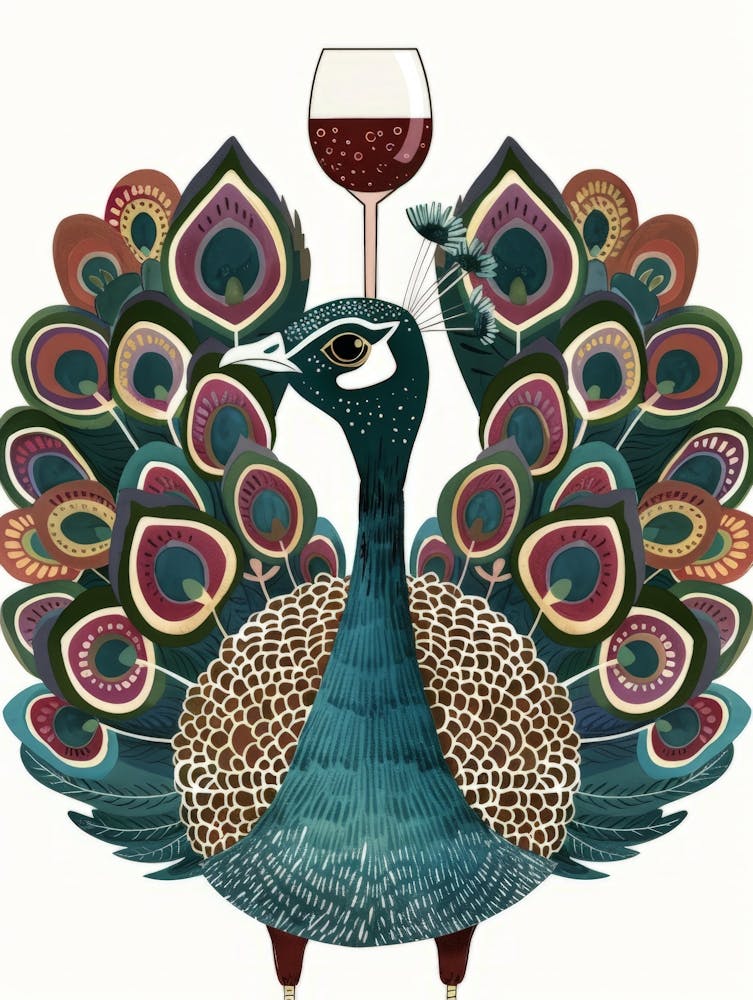 Peacock With Wine Glass 4