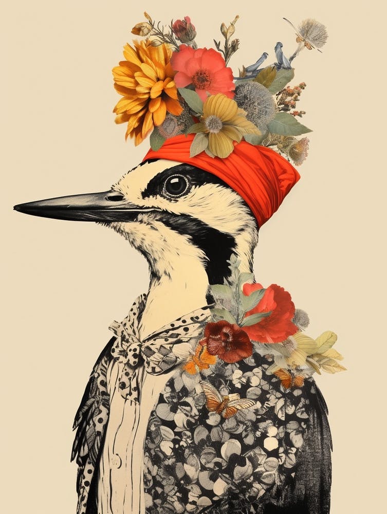 Bird With A Flower Crown Woodpecker 4