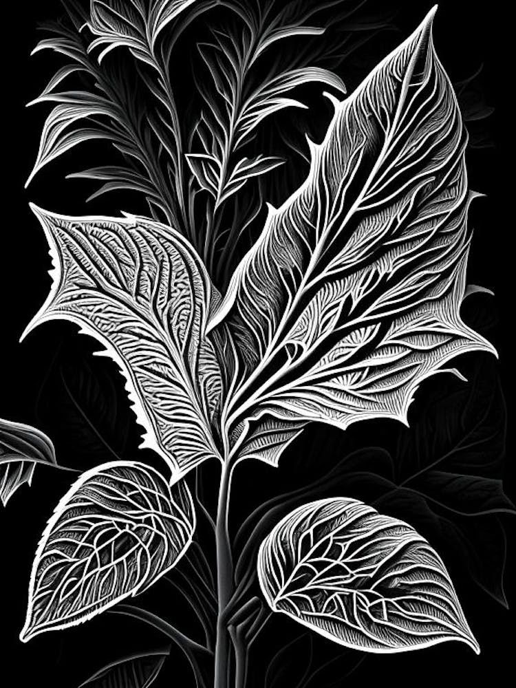 Salvia Leaf Linocut 2