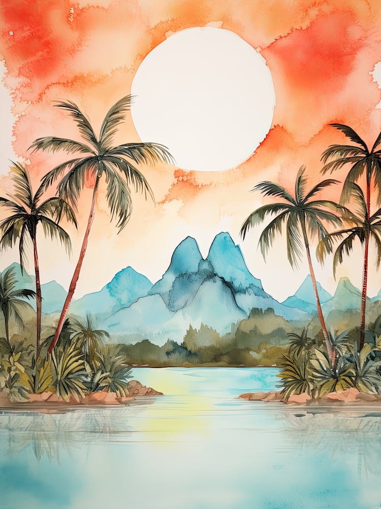 Watercolour Of Bora Bora   French Polynesia 1