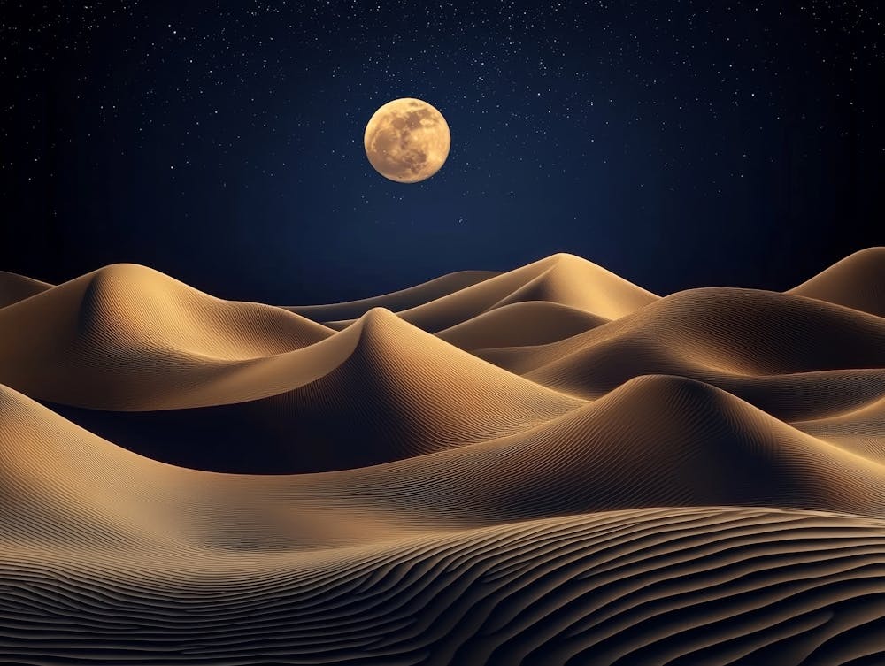 Abstrakte Sanddünenlandschaft mit Mond bei Nacht 1