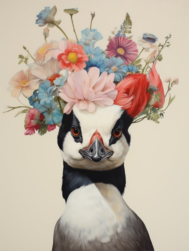 Garrot Albéole 1 - Oiseau avec Couronne Florale